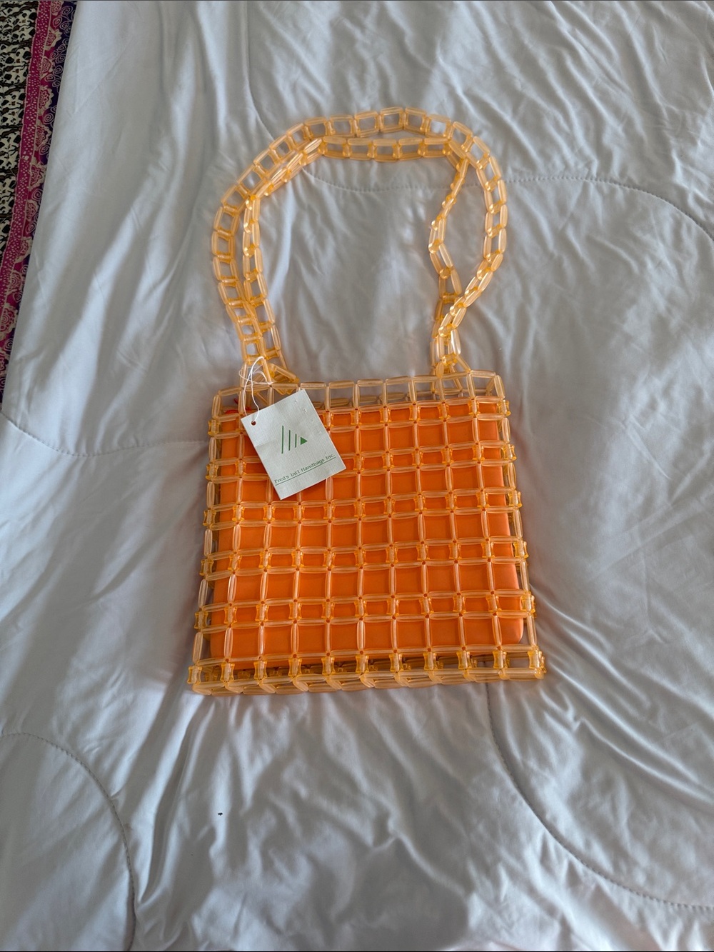 Orange Beaded Mini Shoulder Bag